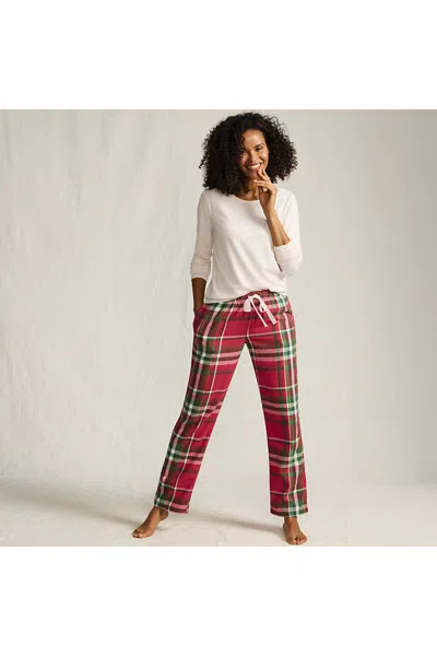 Lands' End Women's Tall Pajama Gift Set - Knit Long Sleeve Top And Flannel Pants In Red