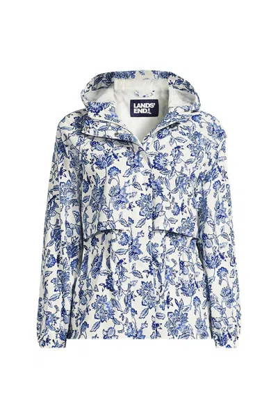 Lands' End Women's Tall Print Squall Packable Rain Jacket In Blue