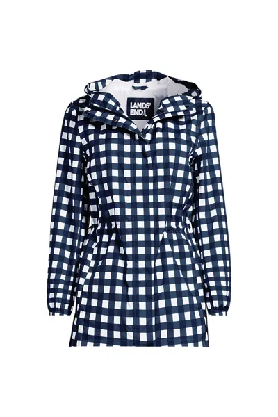 LANDS' END WOMEN'S TALL PRINT WATERPROOF HOODED PACKABLE RAINCOAT
