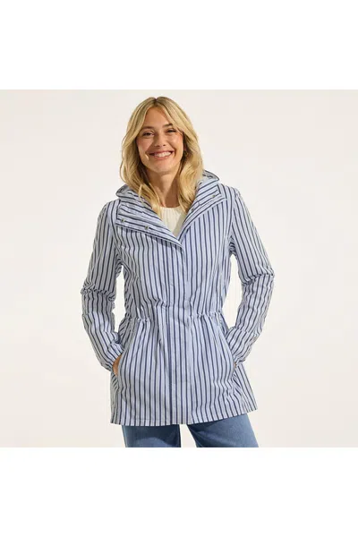 Lands' End Women's Tall Print Waterproof Hooded Packable Raincoat In Blue