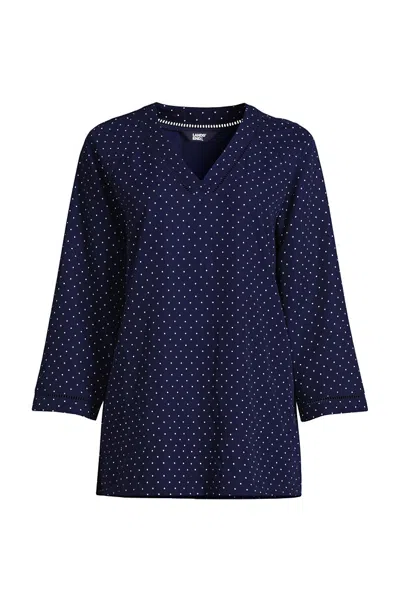 Lands' End Women's Tall Rayon 3/4 Sleeve V Neck Tunic Top In Blue
