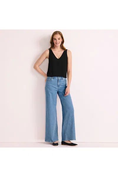 Lands' End Women's Tall Recover Denim High Rise Extra Wide Leg Jeans In Blue