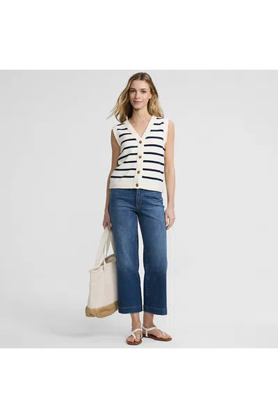 Lands' End Women's Tall Recover Denim High Rise Wide Leg Crop Jeans In Blue