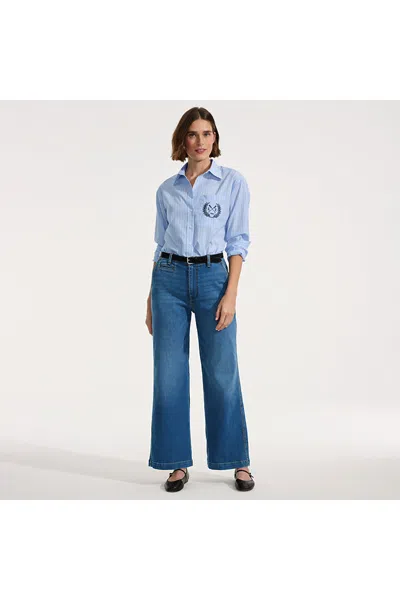 Lands' End Women's Tall Recover Denim Mid Rise Wide Leg Ankle Jeans In Blue