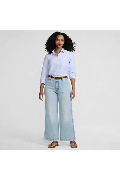 Lands' End Women's Tall Recover Denim Mid Rise Wide Leg Ankle Jeans In Blue