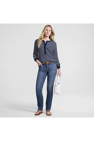 Lands' End Women's Tall Recover Mid Rise Straight Leg Blue Jeans