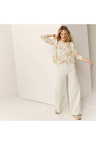 Lands' End Women's Tall Recycled Denim High Rise Extra Wide Leg Jeans In Ivory