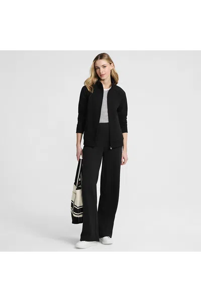 Lands' End Women's Tall Serious Sweats High Rise Fleece Lined Straight Leg Pants In Black