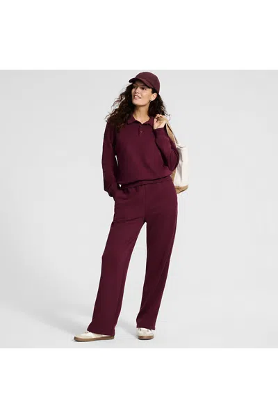 Lands' End Women's Tall Serious Sweats High Rise Relaxed Straight Leg Pants - Set Bottom In Red