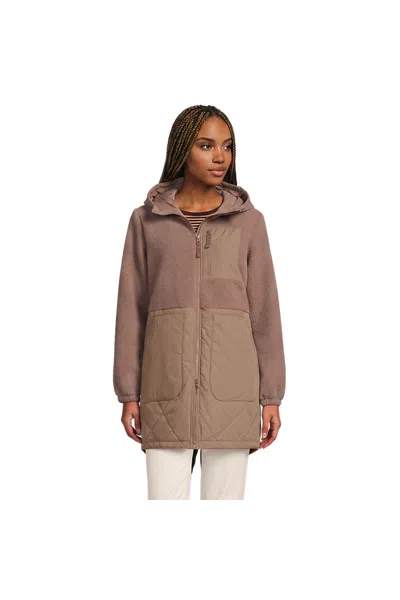 Lands' End Women's Tall Sherpa Fleece Quilted Mixed Media Parka In Brown