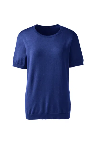Lands' End Women's Tall Short Sleeve Performance Sweater In Blue
