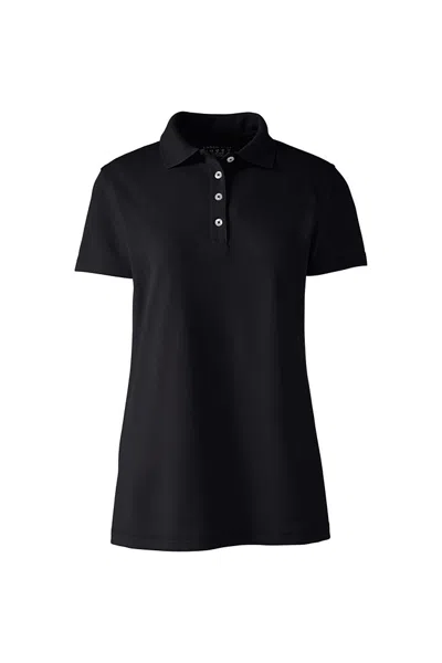 Lands' End Women's Tall Short Sleeve Polyester Polo Shirt In Black