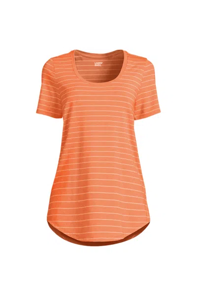 Lands' End Women's Tall Short Sleeve Power Performance Scoop Neck Curved Hem Tunic Tee In Orange