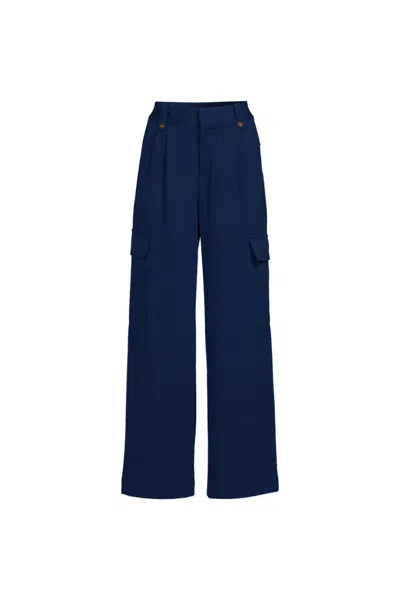 Lands' End Women's Tall Soft Polish Cargo High Rise Wide Leg Pants In Blue