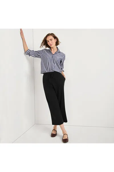 Lands' End Women's Tall Sport Knit Elastic Waist Wide Leg Crop Pants In Black
