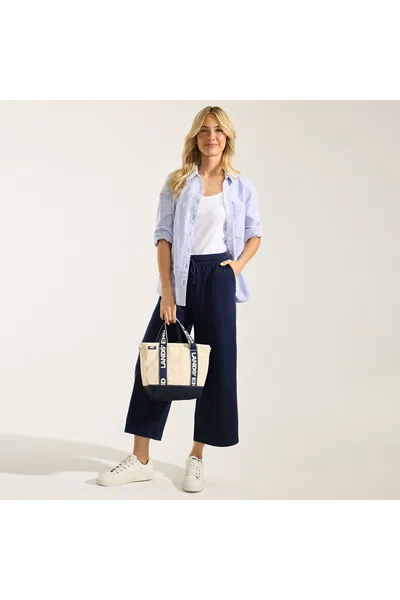 Lands' End Women's Tall Sport Knit Elastic Waist Wide Leg Crop Pants In Blue