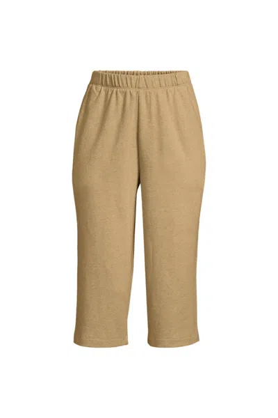 Lands' End Women's Tall Sport Knit High Rise Elastic Waist Capri Pants In Brown