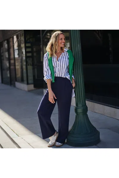 Lands' End Women's Tall Sport Knit High Rise Pleated Wide Leg Pants In Multi