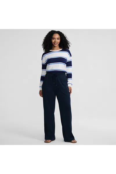 Lands' End Women's Tall Sport Knit High Rise Pull On Relaxed Straight Leg Pants In Blue