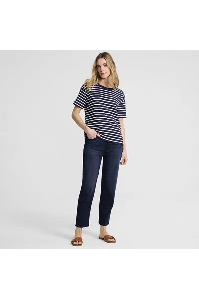 Lands' End Women's Tall Starfish High Rise Knit Denim Straight Crop Jeans In Blue