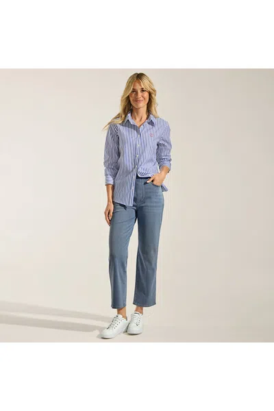 Lands' End Women's Tall Starfish High Rise Knit Denim Straight Crop Jeans In Blue
