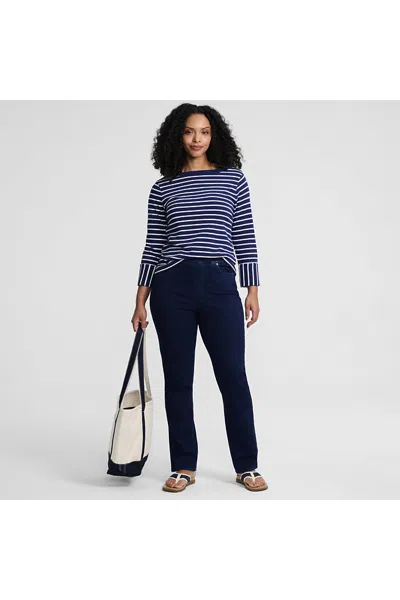 Lands' End Women's Tall Starfish High Rise Knit Denim Straight Jeans In Blue
