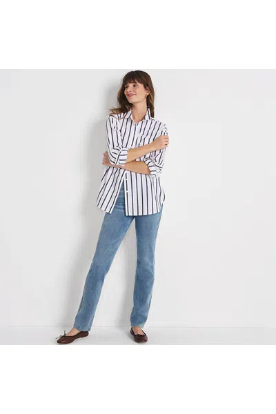 Lands' End Women's Tall Starfish High Rise Knit Denim Straight Jeans In Blue