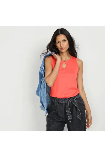 Lands' End Women's Tall Supima Keyhole Tank In Orange