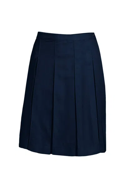 Lands' End Women's Tall Top Of Knee Solid Box Pleat Skirt In Blue