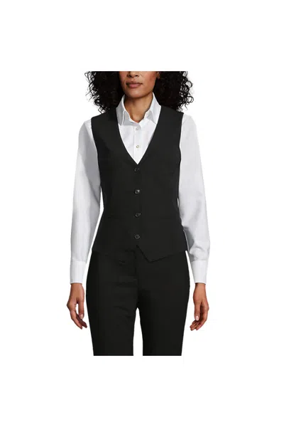 Lands' End Women's Tall Washable Wool Vest In Black