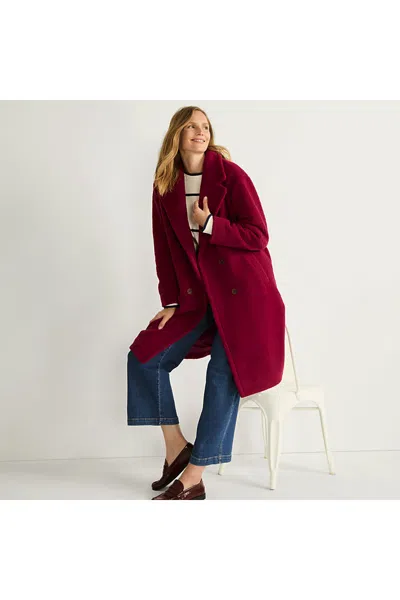 Lands' End Women's Teddy Collared Coat In Burgundy