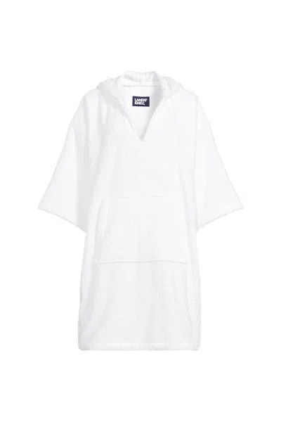 Lands' End Women's Terry 3/4 Sleeve Pullover Hooded Spa Robe In White