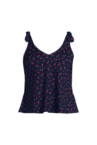 Lands' End Women's Tie Shoulder Flutter Tankini Top In Blue
