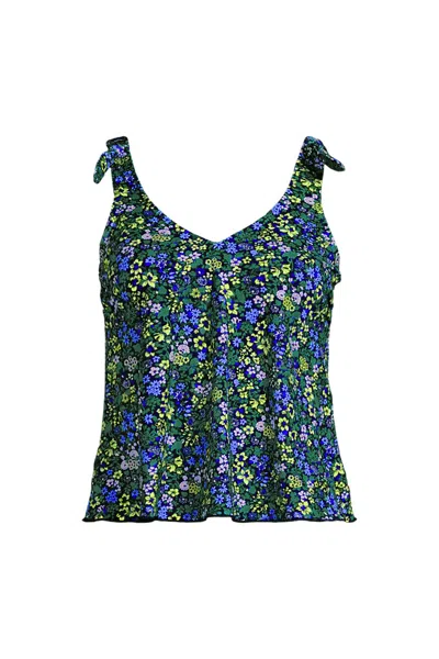 Lands' End Women's Tie Shoulder Flutter Tankini Top In Blue