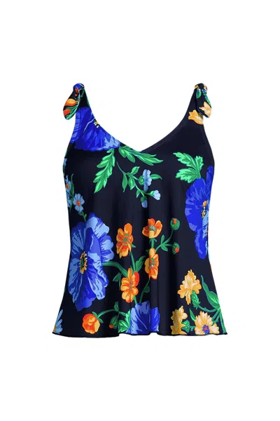 Lands' End Women's Tie Shoulder Flutter Tankini Top In Blue