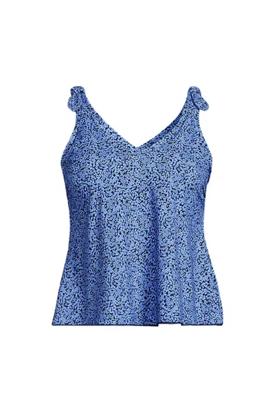 Lands' End Women's Tie Shoulder Flutter Tankini Top In Blue
