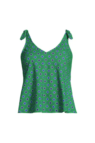 Lands' End Women's Tie Shoulder Flutter Tankini Top In Green