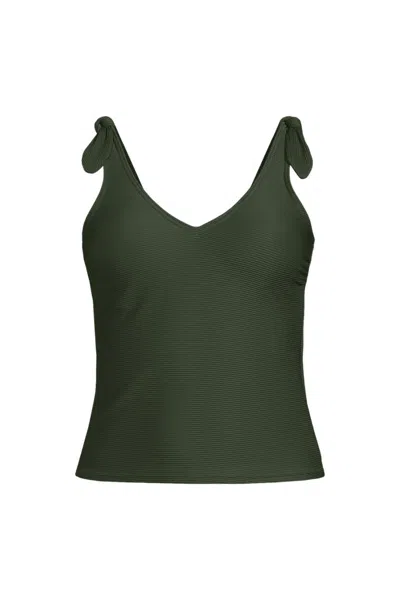Lands' End Women's Tie Shoulder Ribbed Flutter Tankini Top In Green