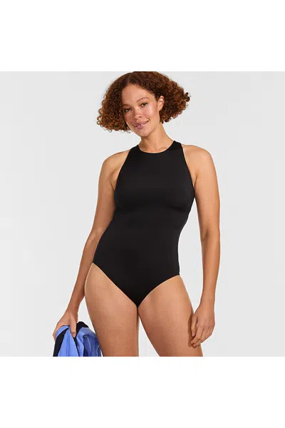 Lands' End Women's Tugless High Neck Portrait Back One Piece Swimsuit In Black