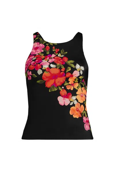 Lands' End Women's Tugless High Neck Strappy Back Tankini Swimsuit Top In Black