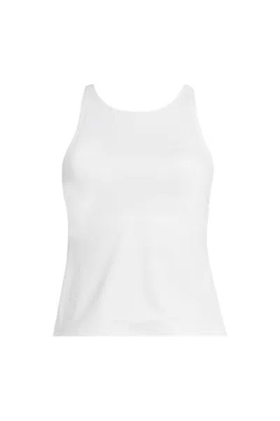 Lands' End Women's Tugless High Neck Strappy Back Tankini Swimsuit Top In White
