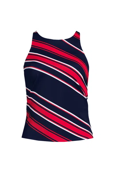 Lands' End Women's Tugless High Neck Strappy Back Tankini Top In Black