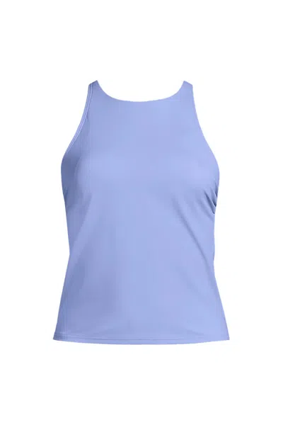 Lands' End Women's Tugless High Neck Strappy Back Tankini Top In Blue