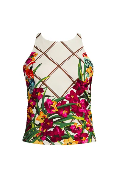 Lands' End Women's Tugless High Neck Strappy Back Tankini Top In Multi