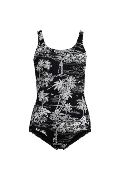 Lands' End Women's Tugless Low Leg One Piece Swimsuit In Black