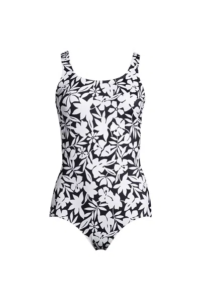 Lands' End Women's Tugless Low Leg One Piece Swimsuit In Blue