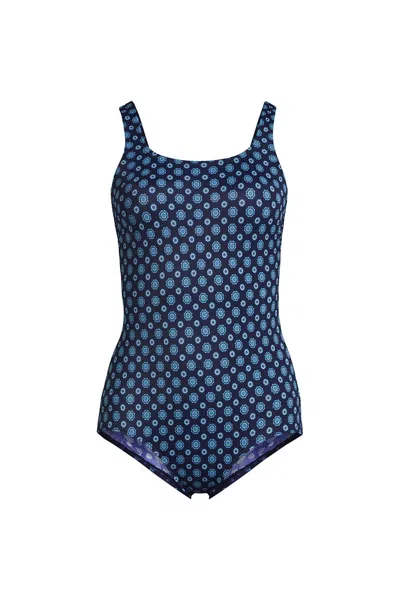 Lands' End Women's Tugless Low Leg One Piece Swimsuit In Blue