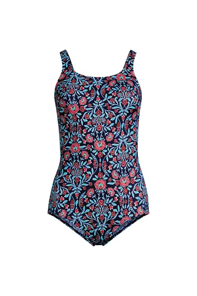 Lands' End Women's Tugless Low Leg One Piece Swimsuit In Blue