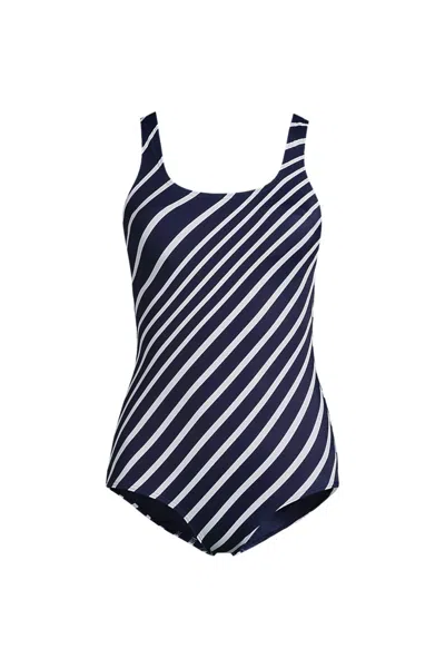 Lands' End Women's Tugless Low Leg One Piece Swimsuit In Blue