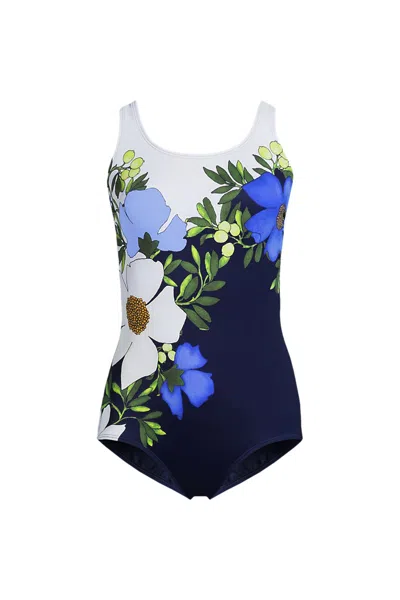 Lands' End Women's Tugless Low Leg One Piece Swimsuit In Blue